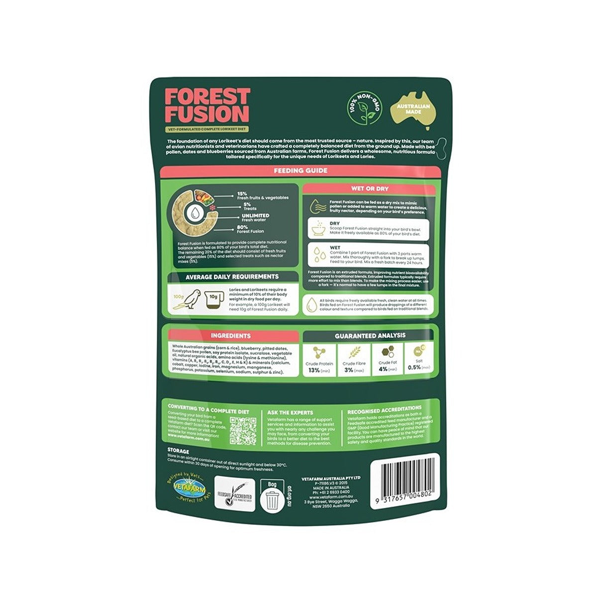 Vetafarm Forest Fusion Lorikeet Diet Bird Food