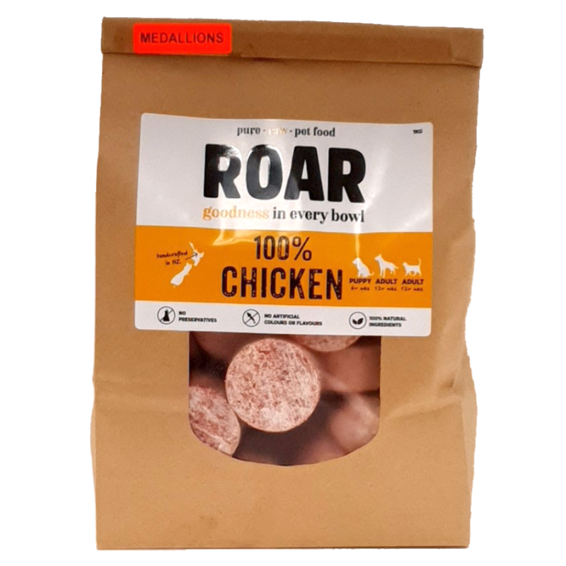 ROAR Raw Frozen Chicken Medallions Dog Food
