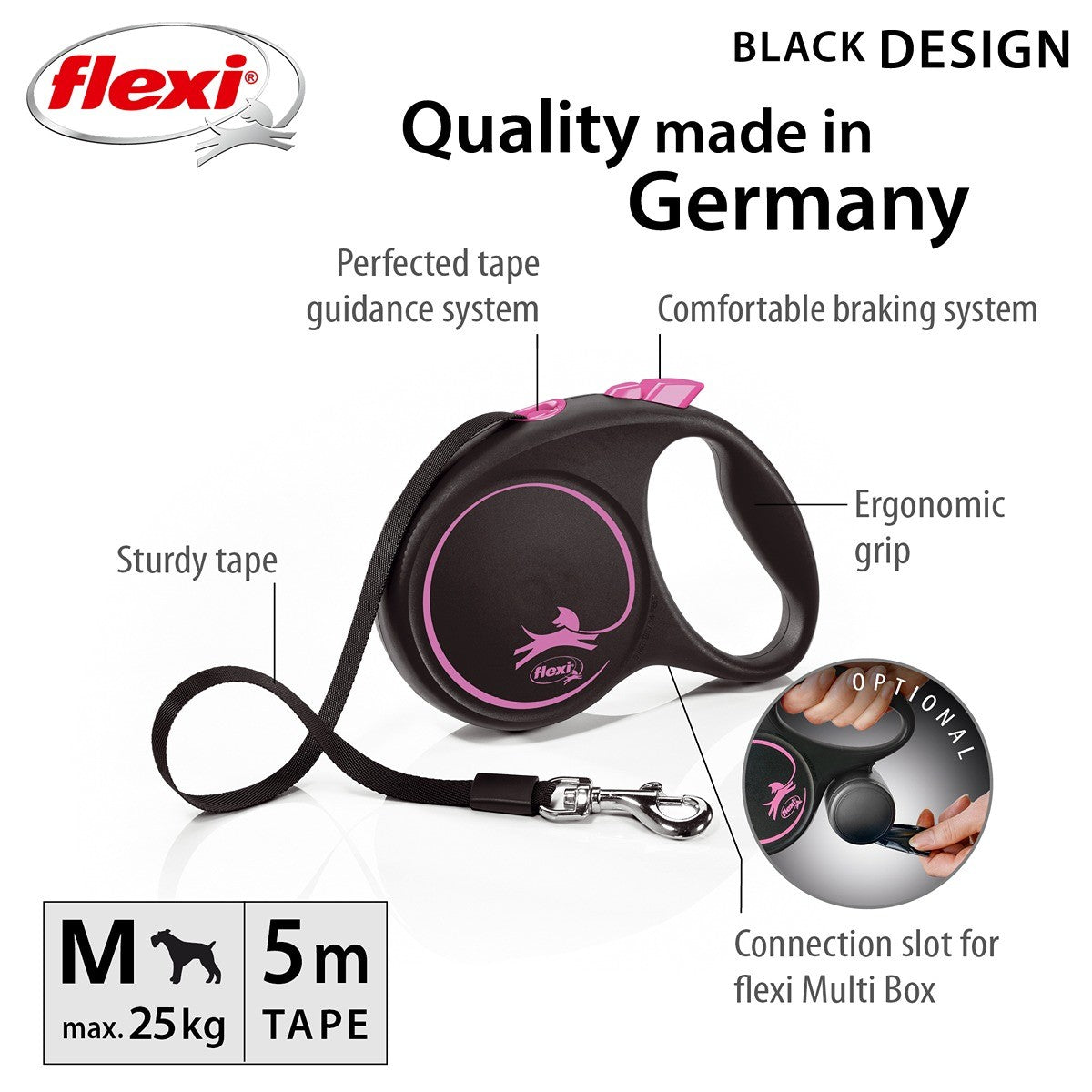 Flexi Black Design Tape Retractable Leash 5m