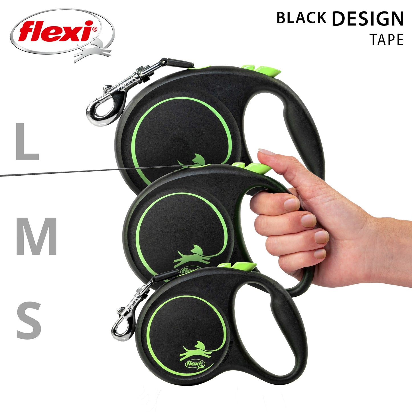Flexi Black Design Tape Retractable Leash 5m