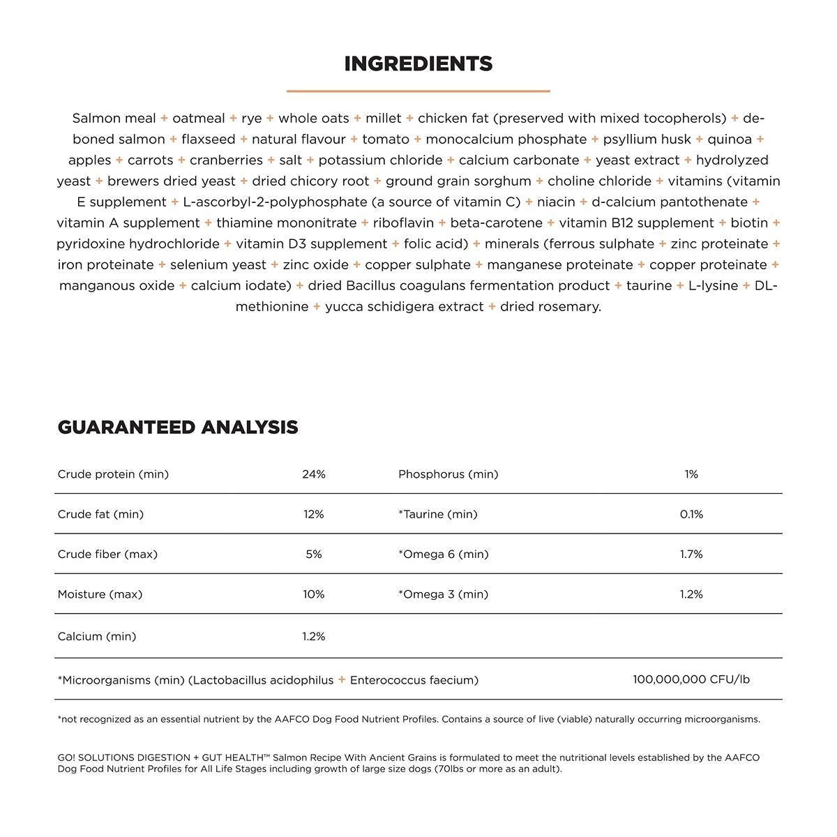 GO! Solutions DIGESTION & GUT Diet Salmon with Ancient Grains Dry Dog Food