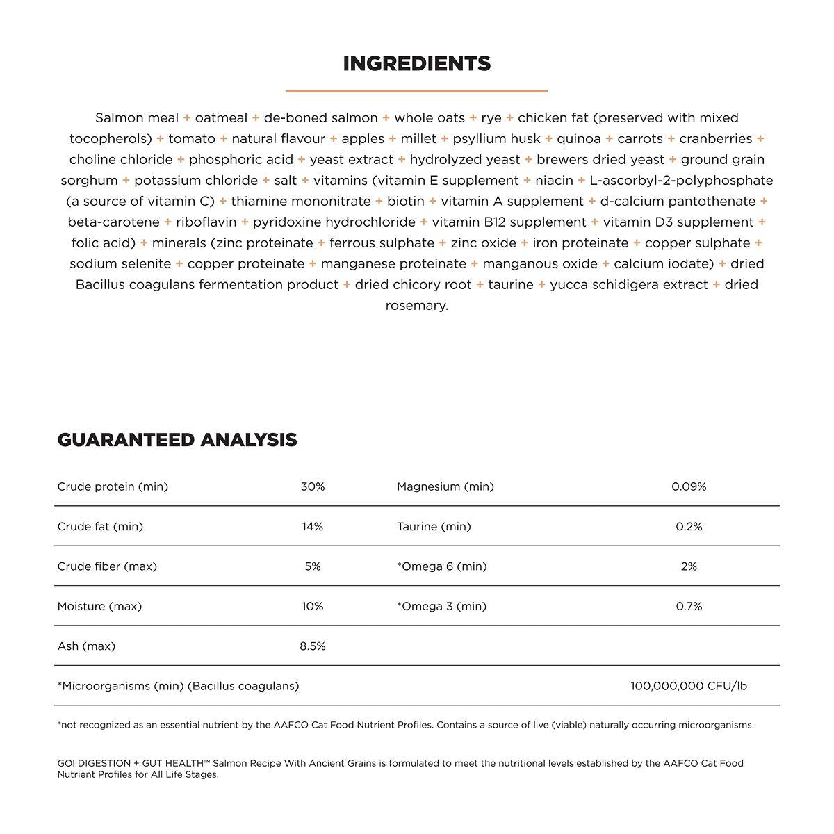 GO! Solutions DIGESTION & GUT Diet Salmon with Ancient Grains Dry Cat Food