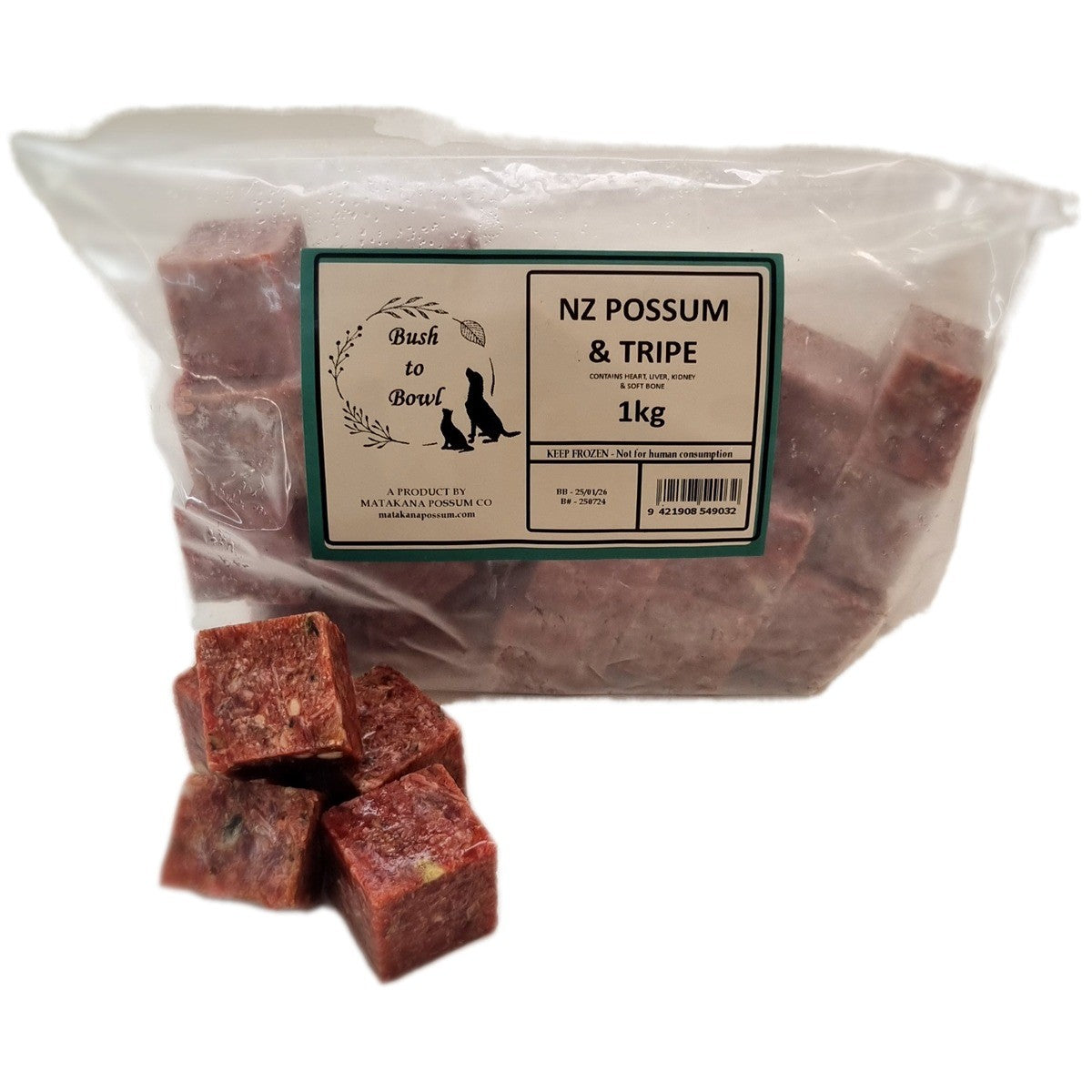 Bush to Bowl Raw Frozen Possum & Tripe Dog & Cat Food