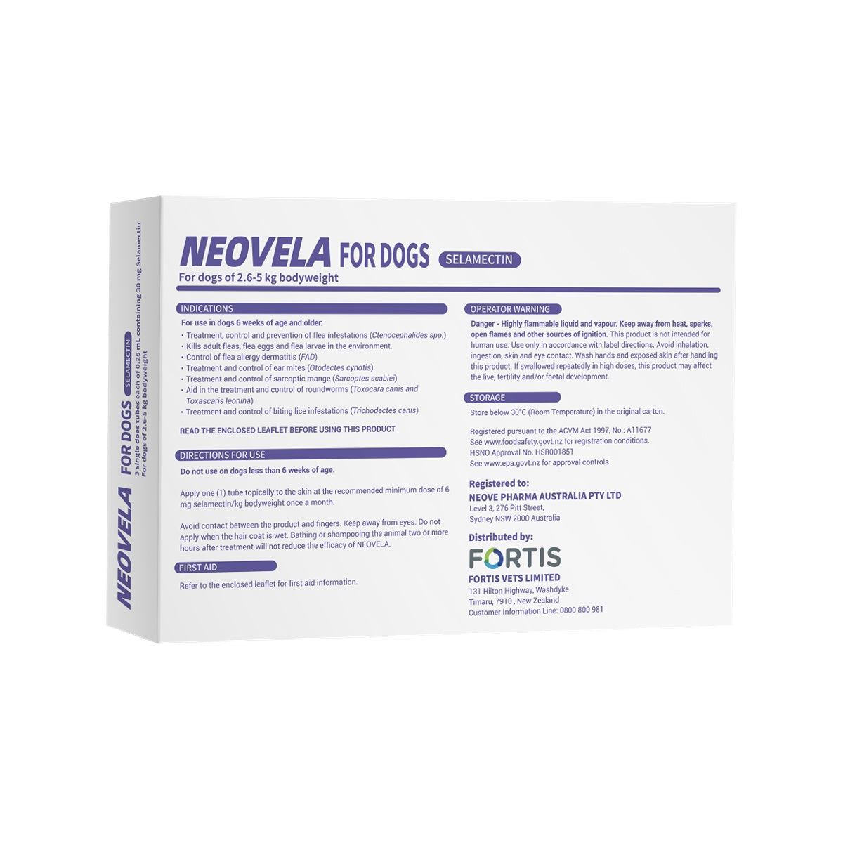 Neovela Spot-On Flea & Worm Treatment For Extra Small Dogs 2.6-5kg