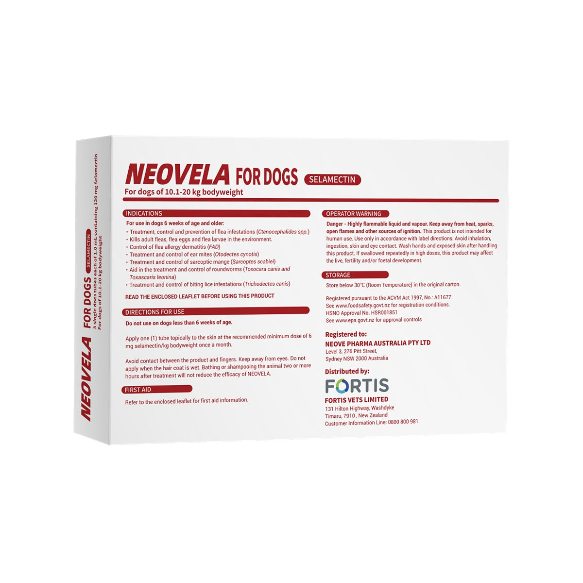 Neovela Spot-On Flea & Worm Treatment For Medium Dogs 10.1-20kg