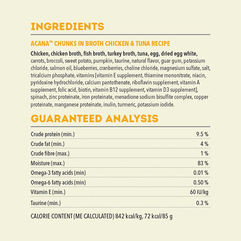 ACANA Chicken & Tuna Chunks in Broth Adult Cat Wet Food