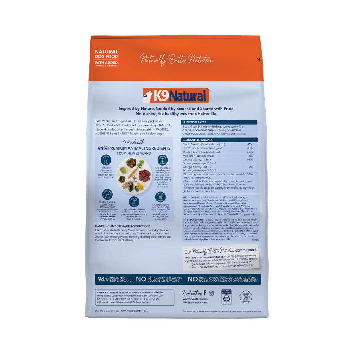 K9 Natural Grain-Free Freeze-Dried NZ Beef Dog Food