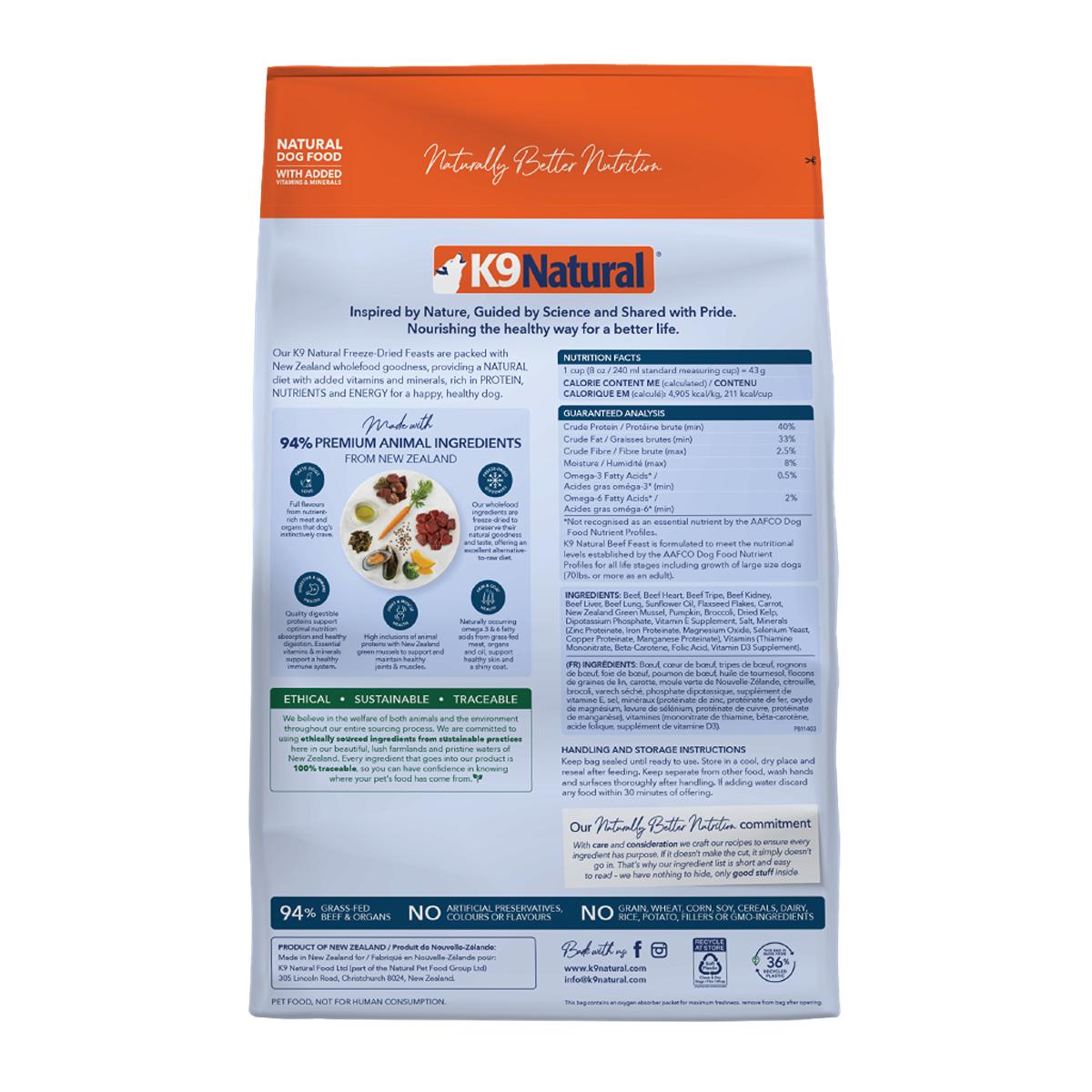 K9 Natural Grain-Free Freeze-Dried NZ Beef Dog Food