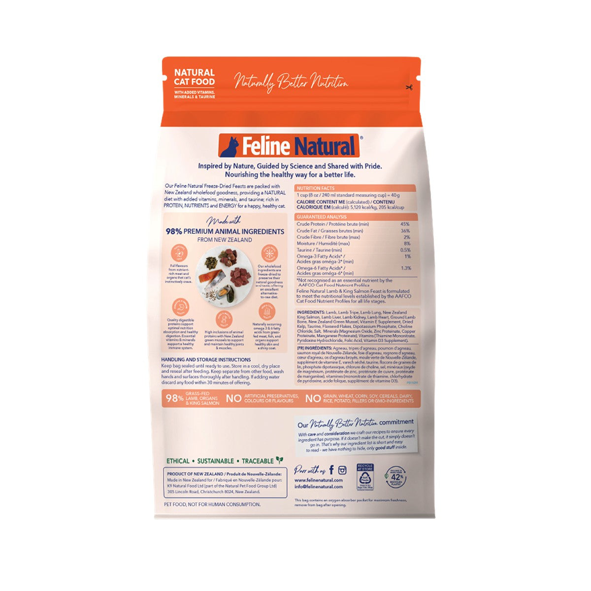 Feline Natural Freeze-Dried NZ Lamb & King Salmon Feast Cat Food