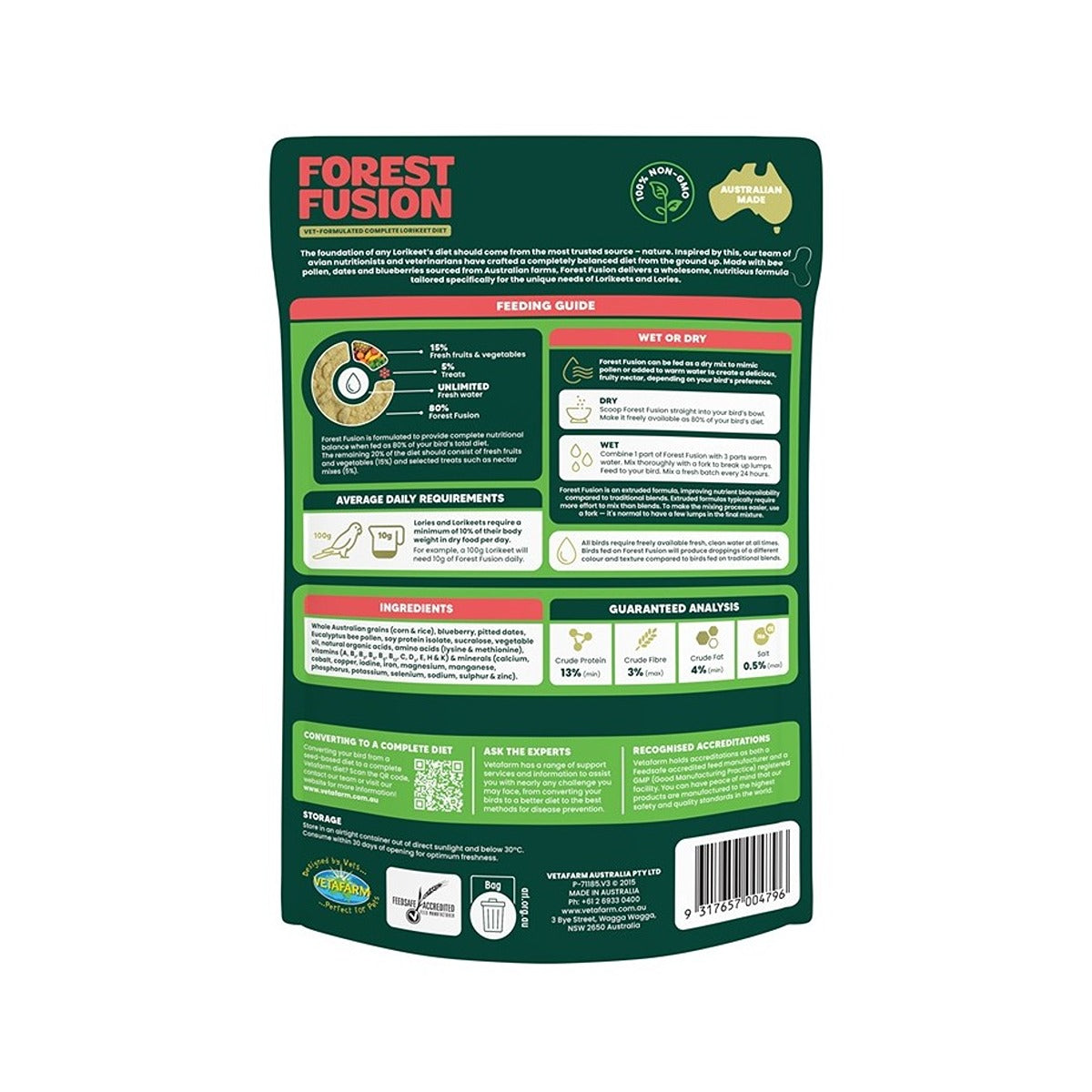 Vetafarm Forest Fusion Lorikeet Diet Bird Food