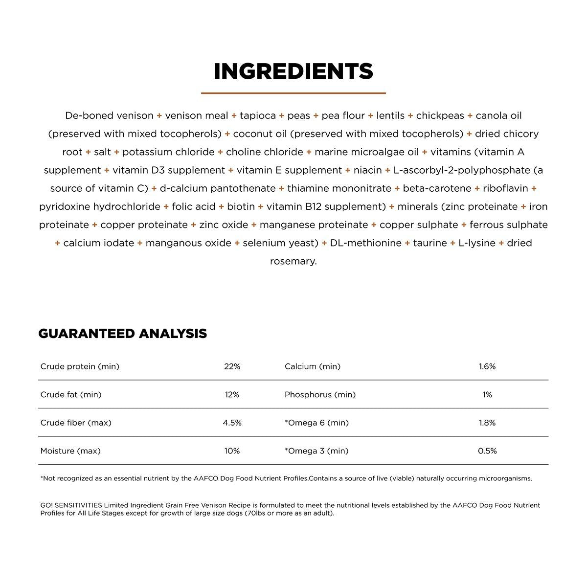 Go! Solutions SENSITIVITIES Diet Grain Free Venison Dry Dog Food