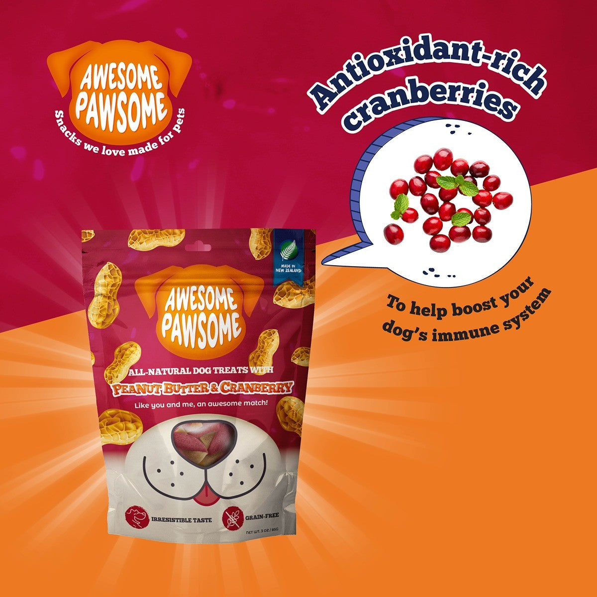 Awesome Pawsome Peanut Butter & Cranberry Dog Treats