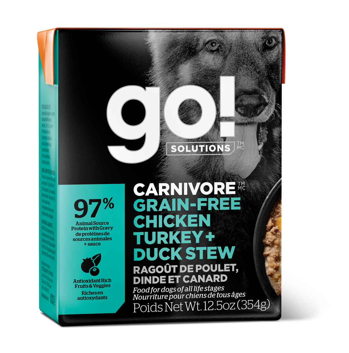 GO! Solutions CARNIVORE Grain Free Chicken, Turkey + Duck Wet Dog Food