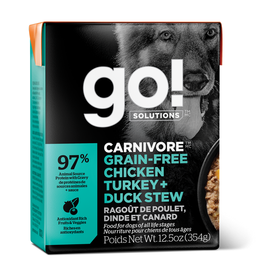 GO! Solutions CARNIVORE Grain Free Chicken, Turkey + Duck Wet Dog Food