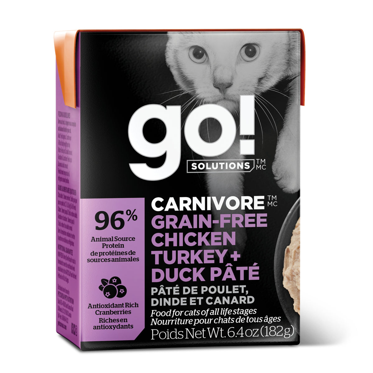 GO! Solutions CARNIVORE Grain Free Chicken, Turkey + Duck Wet Cat Food