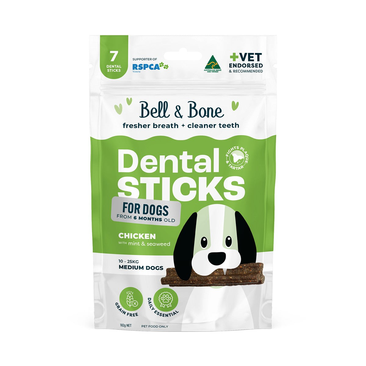 Bell & Bone Chicken, Mint and Seaweed Dental Sticks Dog Treats