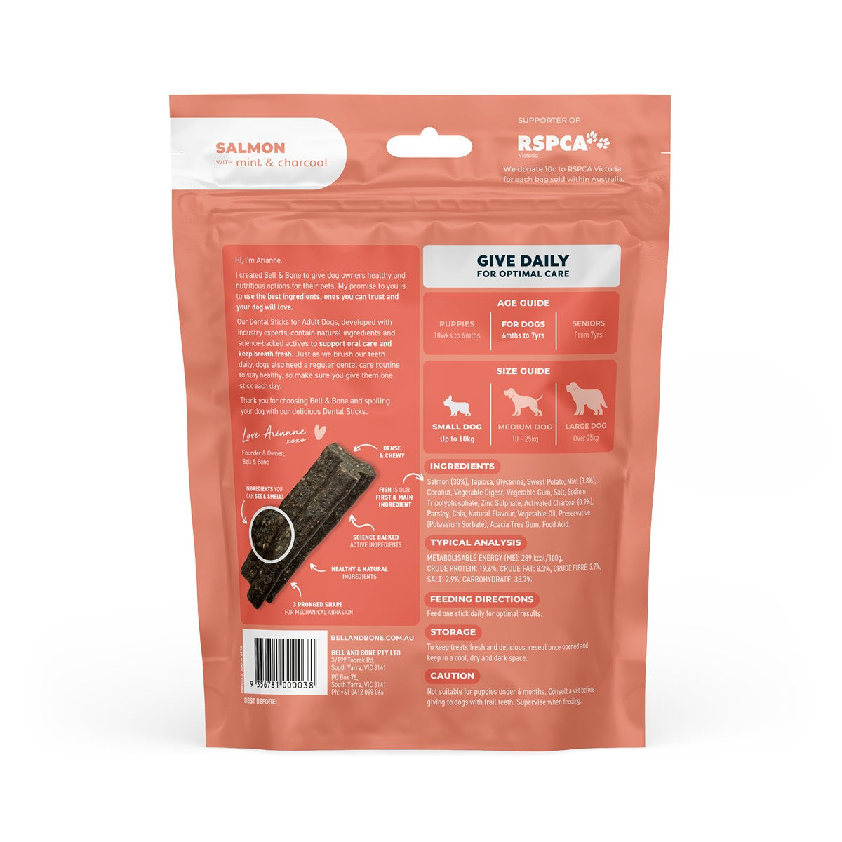 Bell & Bone Salmon, Mint and Charcoal Dental Sticks Dog Treats