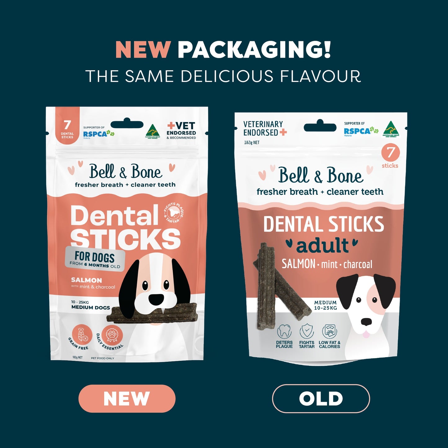 Bell & Bone Salmon, Mint and Charcoal Dental Sticks Dog Treats