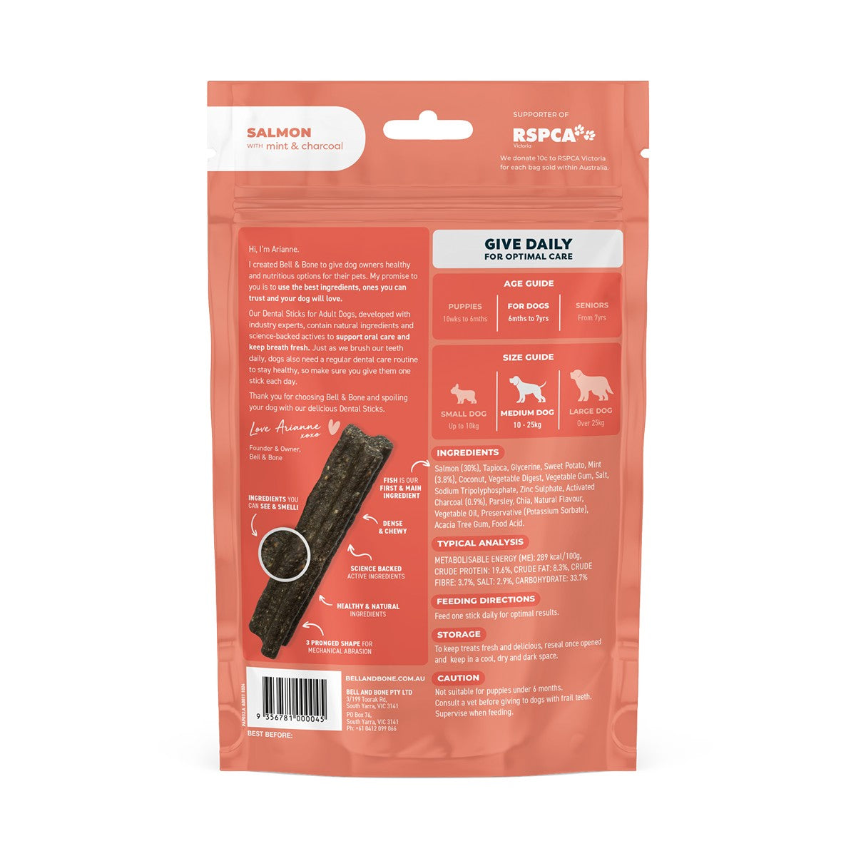 Bell & Bone Salmon, Mint and Charcoal Dental Sticks Dog Treats
