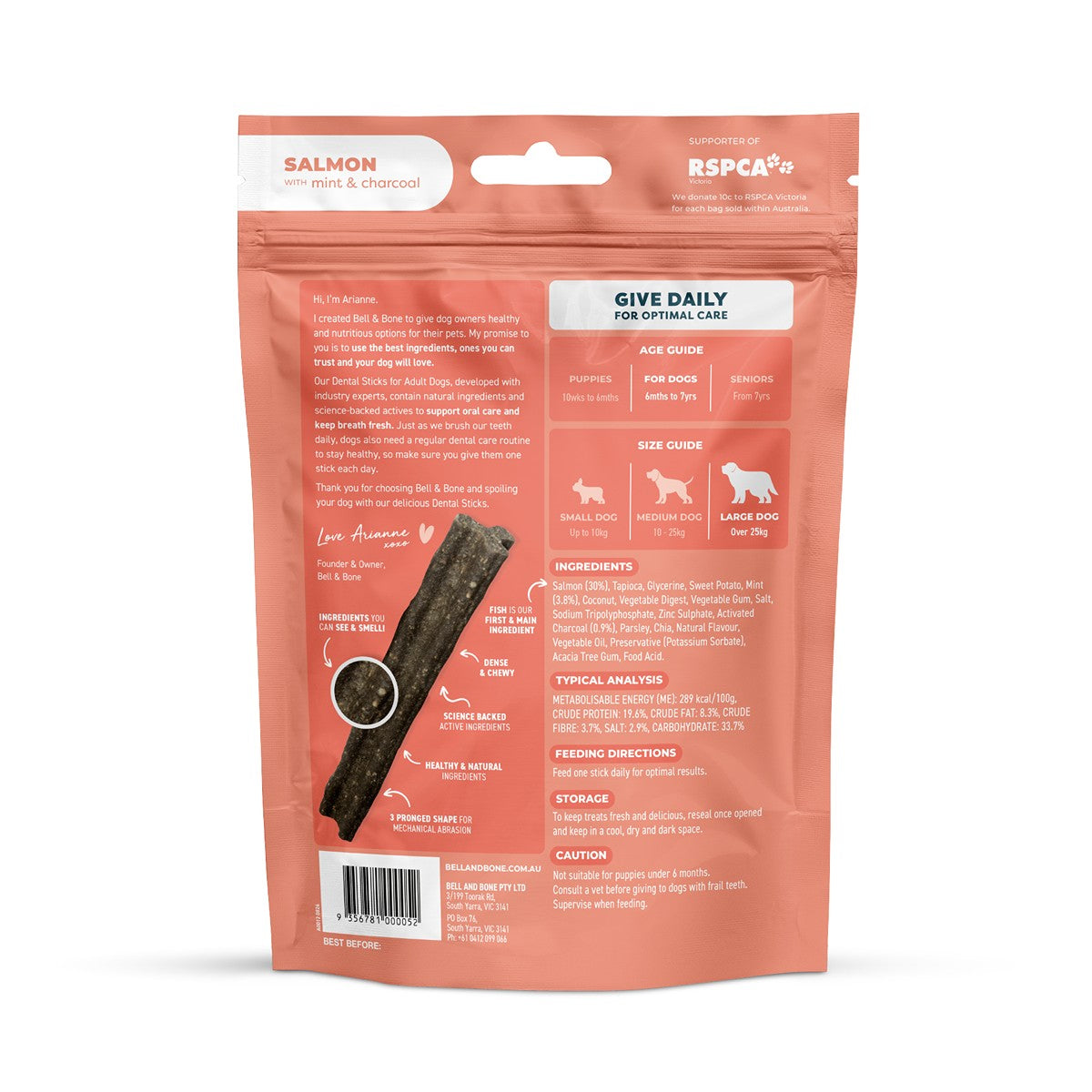 Bell & Bone Salmon, Mint and Charcoal Dental Sticks Dog Treats