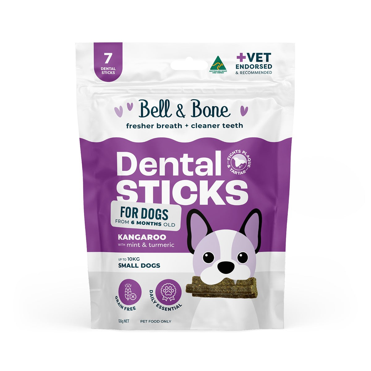 Bell & Bone Kangaroo, Mint and Turmeric Dental Sticks Dog Treats