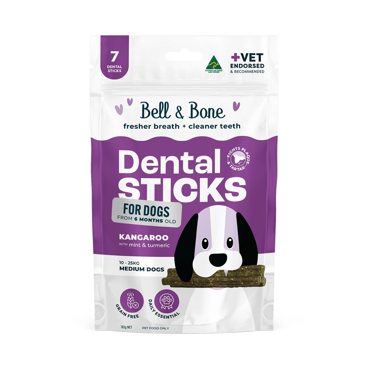 Bell & Bone Kangaroo, Mint and Turmeric Dental Sticks Dog Treats