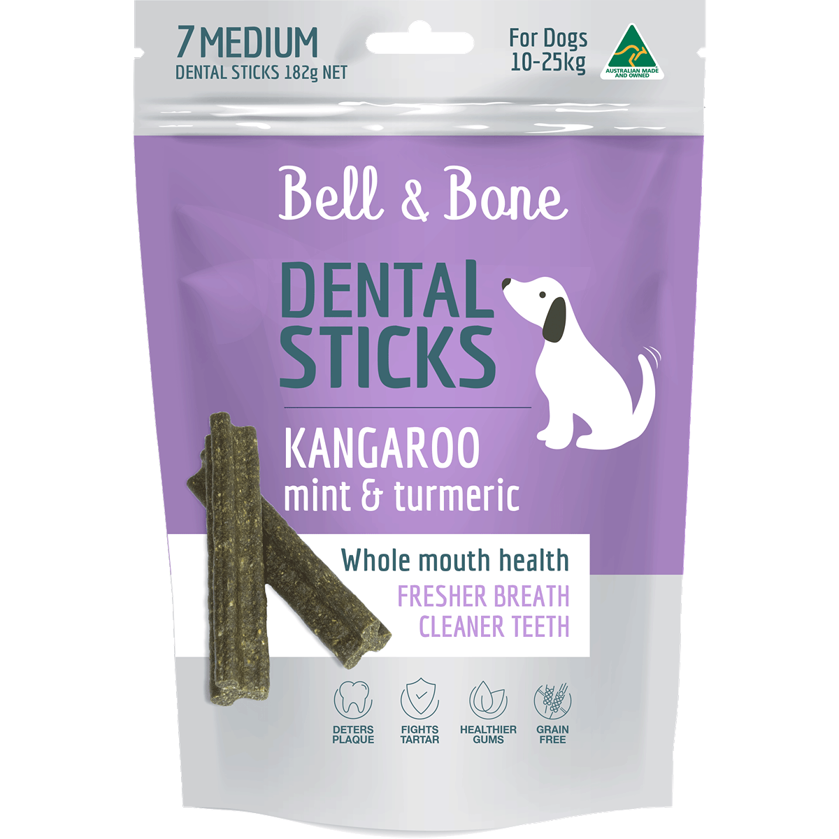 Bell & Bone Kangaroo, Mint and Turmeric Dental Sticks Dog Treats