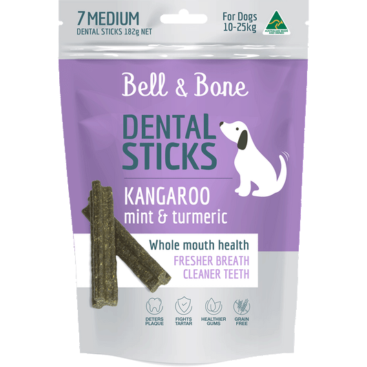 Bell & Bone Kangaroo, Mint and Turmeric Dental Sticks Dog Treats