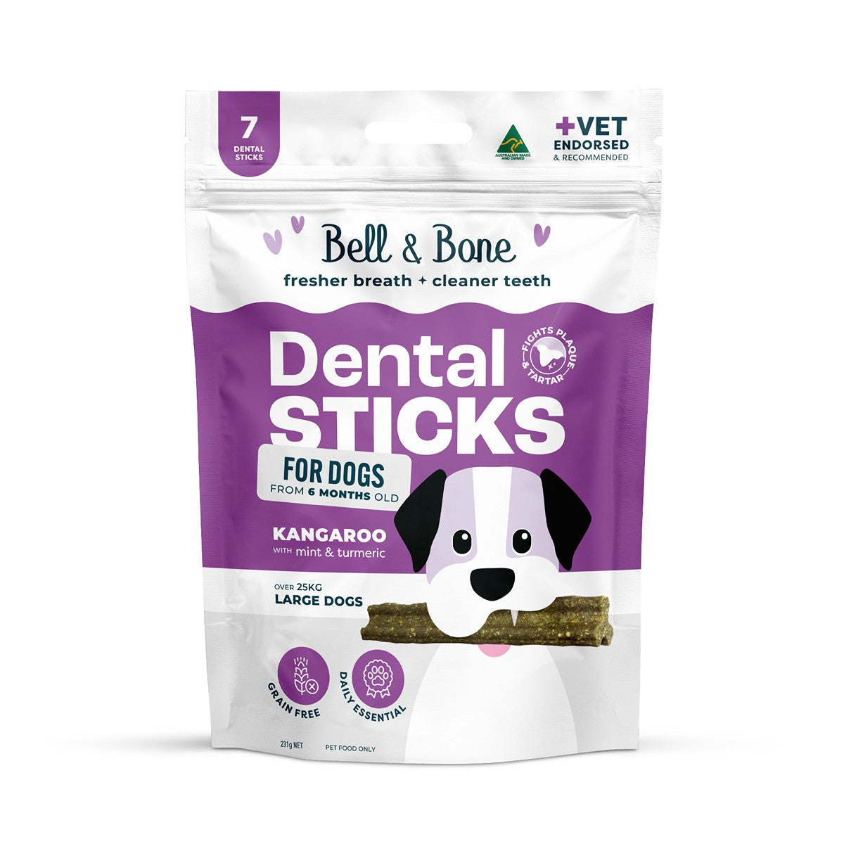 Bell & Bone Kangaroo, Mint and Turmeric Dental Sticks Dog Treats