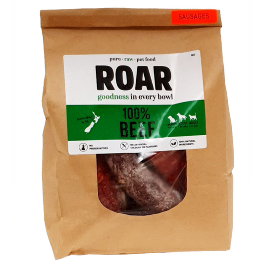 ROAR Raw Frozen Beef Sausages Dog Food