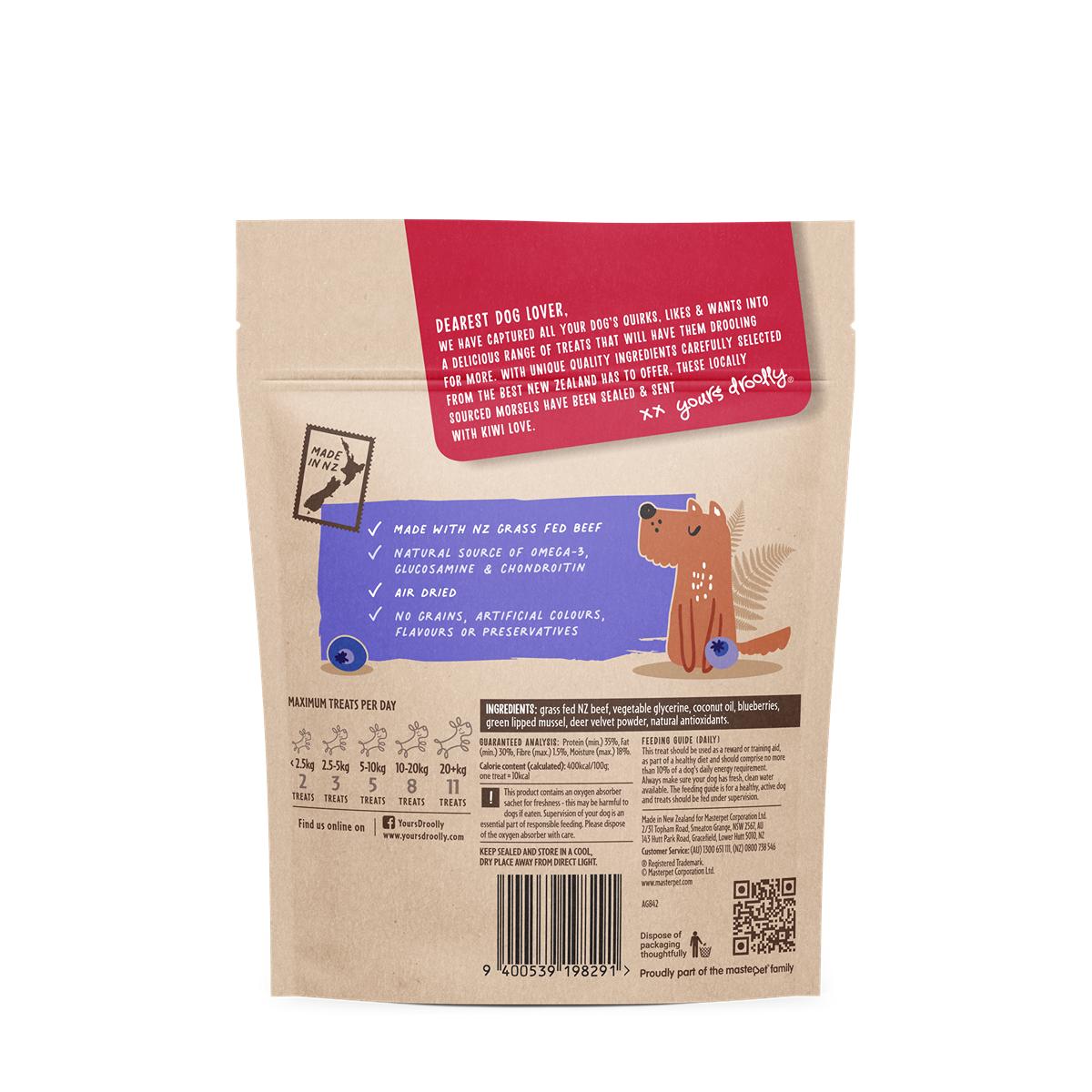 Yours Droolly Kiwi Grown Beef & Blueberry Senior Dog Treats