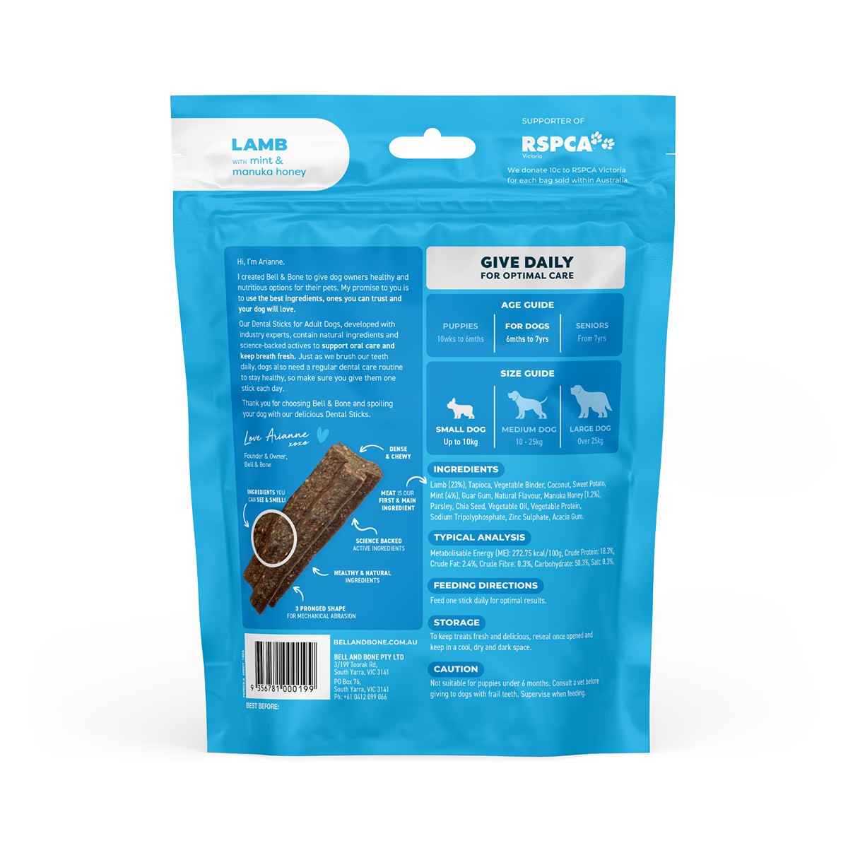 Bell & Bone Lamb, Mint & Manuka Honey Dental Sticks Dog Treats