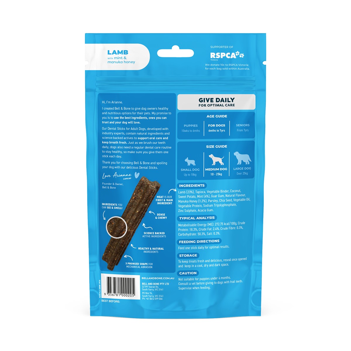 Bell & Bone Lamb, Mint & Manuka Honey Dental Sticks Dog Treats