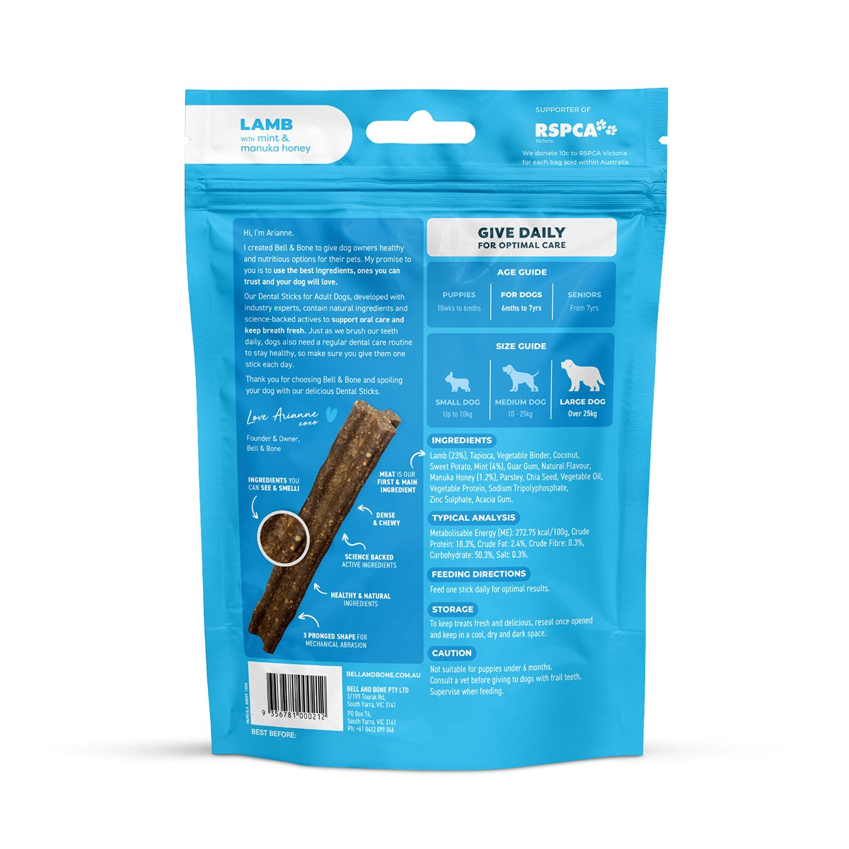 Bell & Bone Lamb, Mint & Manuka Honey Dental Sticks Dog Treats