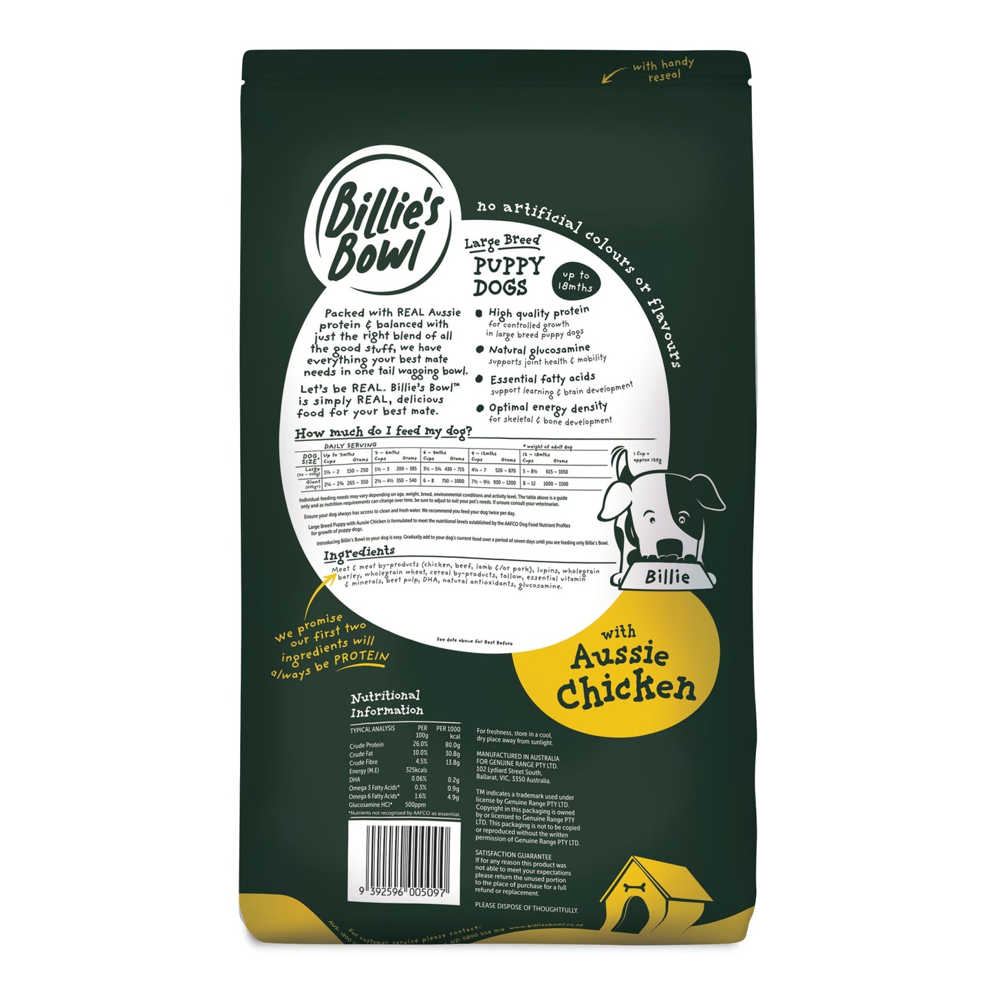 Billie's Bowl Large Breed Puppy with Aussie Chicken Dry Dog Food