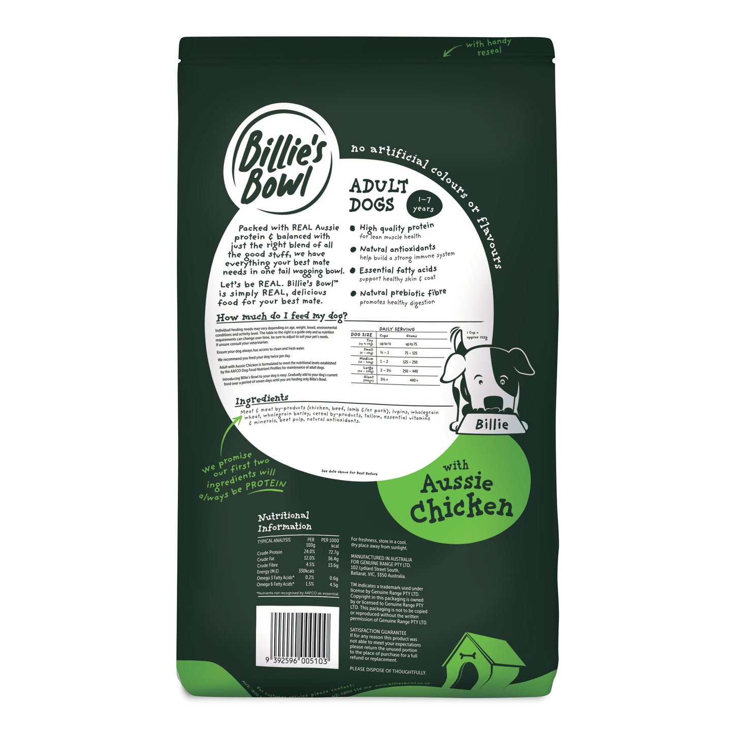 Billie's Bowl Adult Chicken Dry Dog Food
