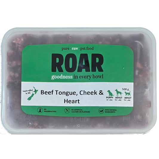 ROAR Frozen Beef Tongue, Cheek & Heart Dog Food