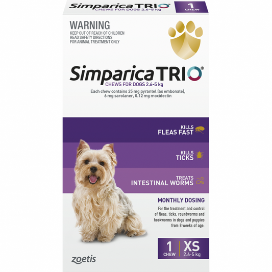 Simparica Trio Chewable Treatment for Extra Small Dogs 2.6kg-5kg
