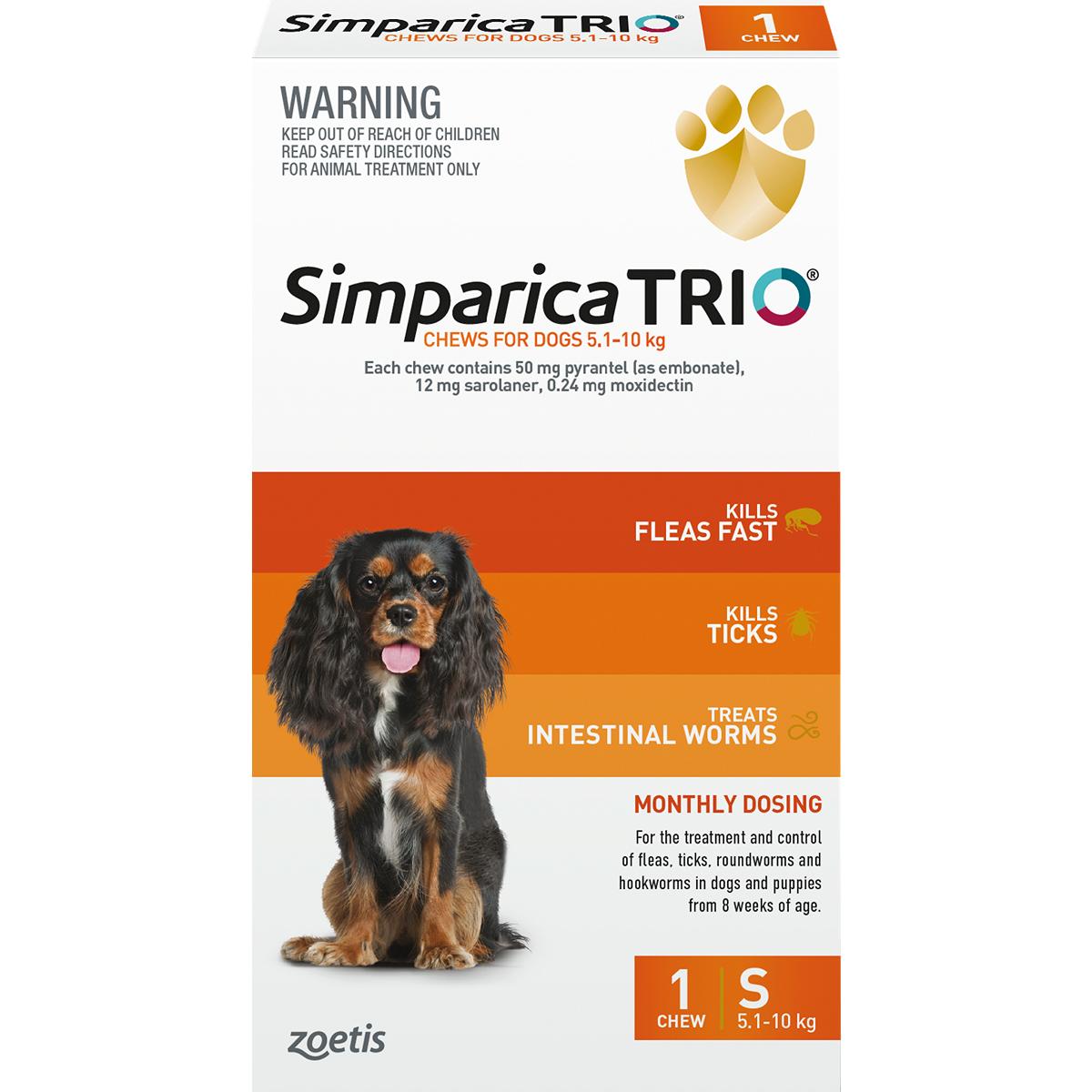 Simparica Trio Chewable Treatment for Small Dogs 5.1kg-10kg