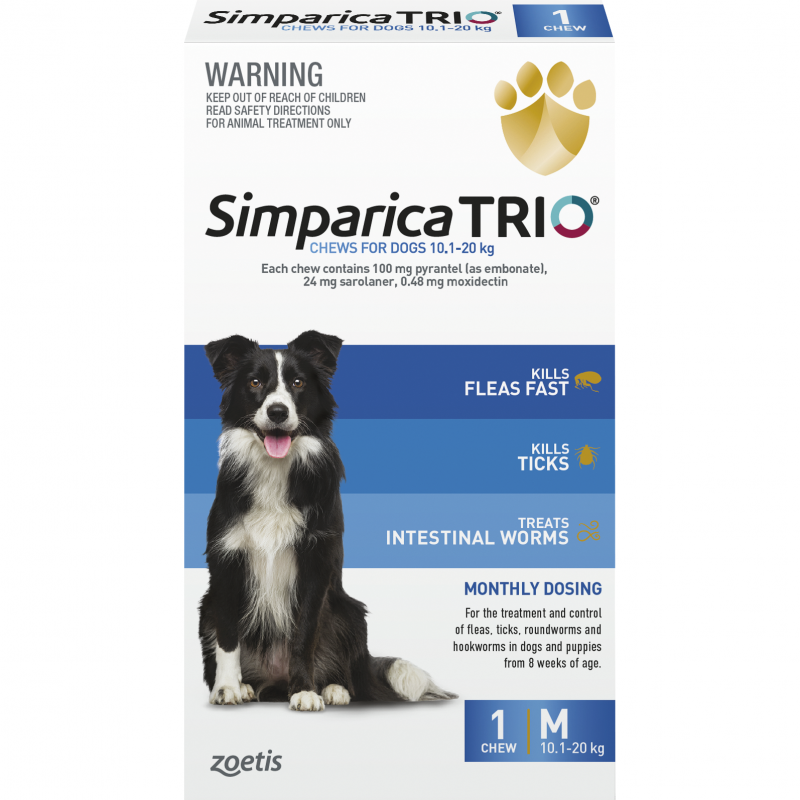 Simparica Trio Chewable Treatment for Medium Dogs 10.1kg-20kg