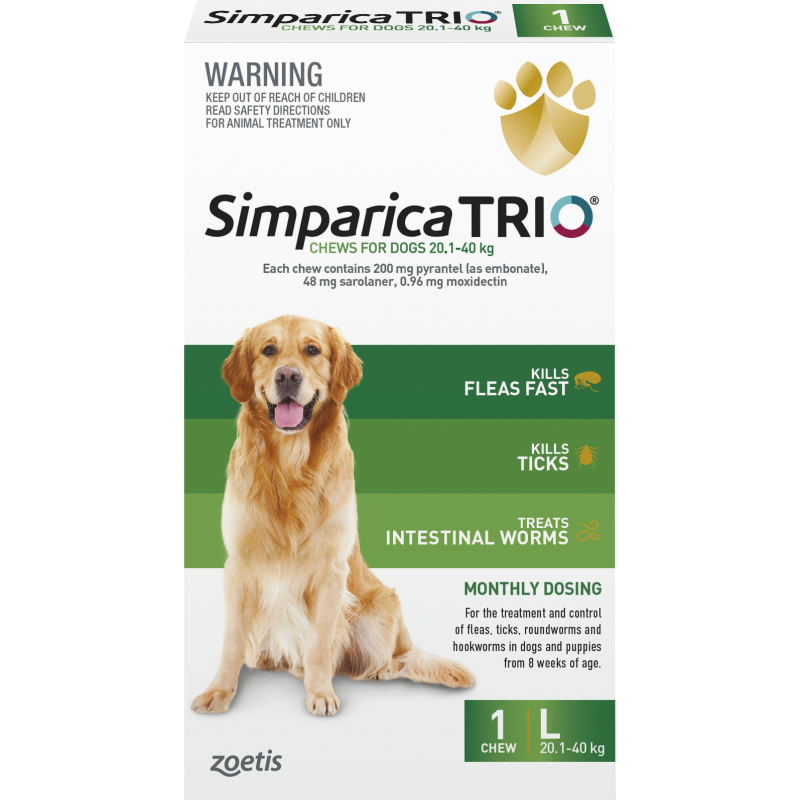 Simparica Trio Chewable Treatment for Large Dogs 20.1kg-40kg