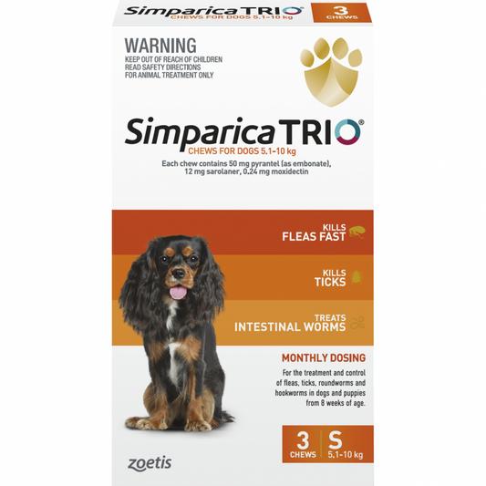 Simparica Trio Chewable Treatment for Small Dogs 5.1kg-10kg