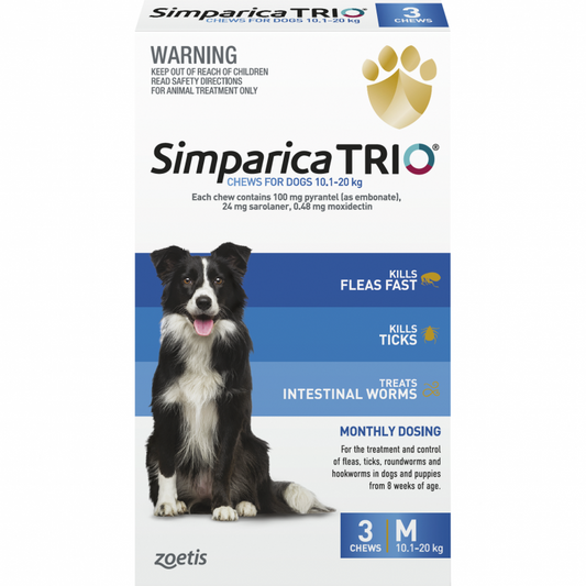 Simparica Trio Chewable Treatment for Medium Dogs 10.1kg-20kg