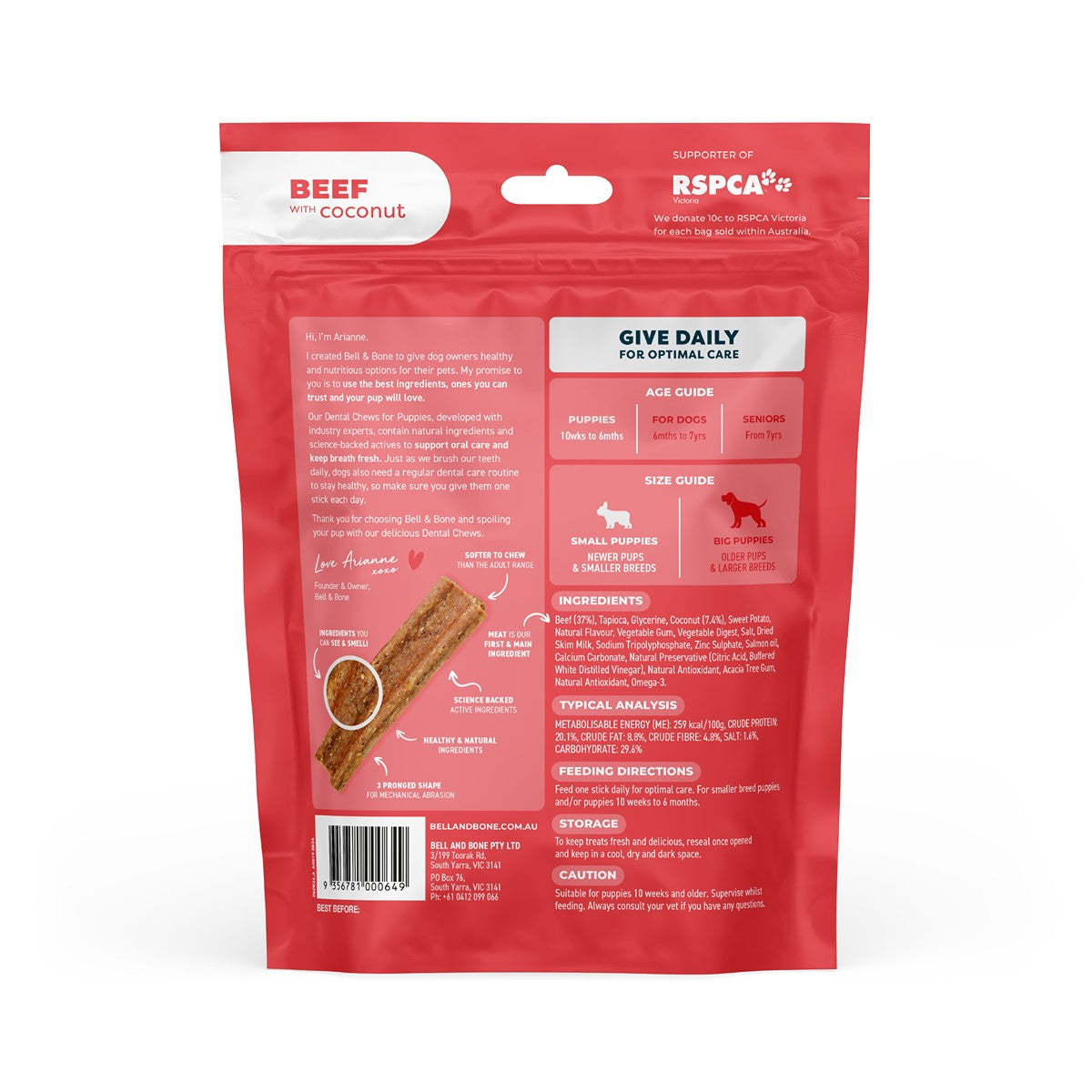 Bell & Bone Beef Puppy Dental Chew Dog Treats