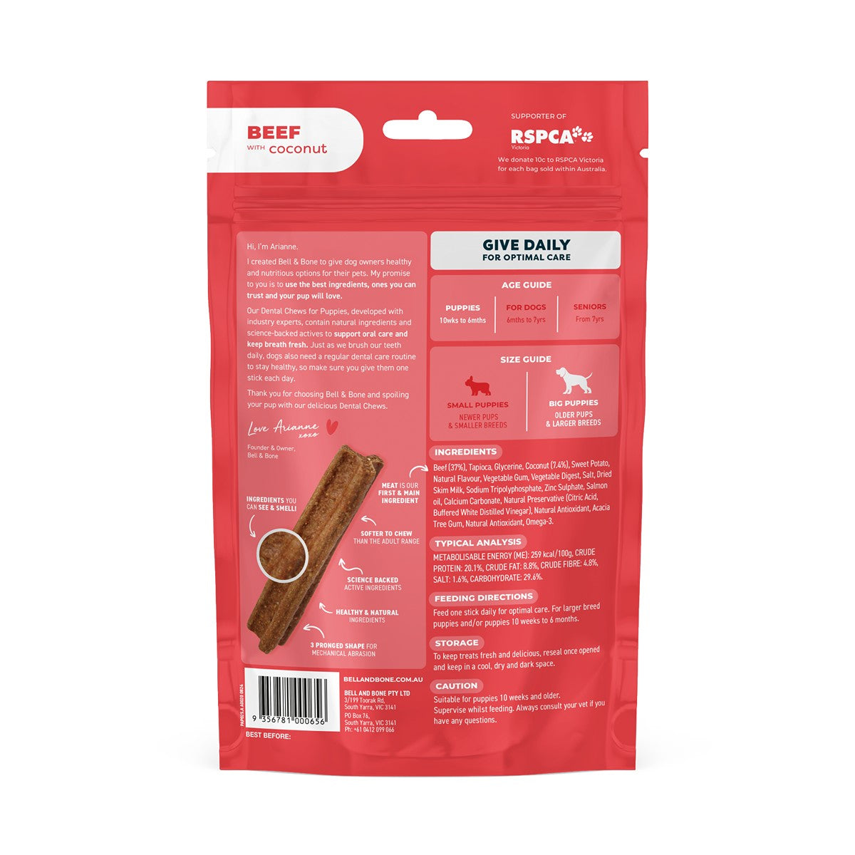 Bell & Bone Beef Puppy Dental Chew Dog Treats