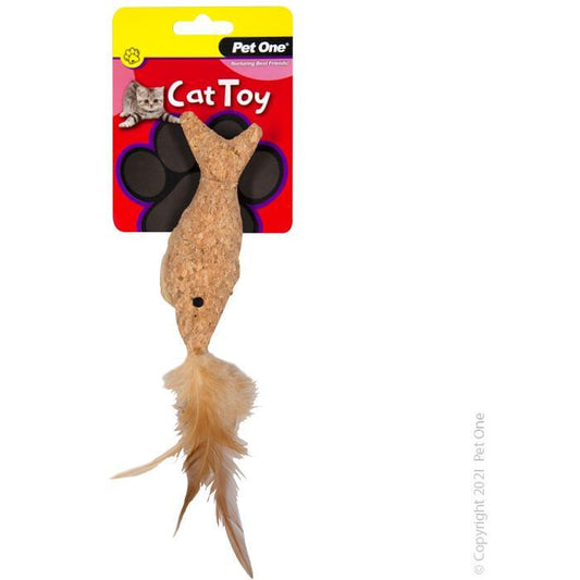 Pet One Cat  Toy Plush Cork Fish With Feather