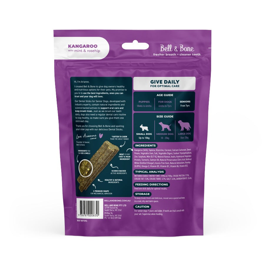 Bell & Bone Kangaroo Senior Dental Stick Dog Treats