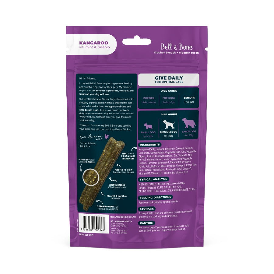 Bell & Bone Kangaroo Senior Dental Stick Dog Treats
