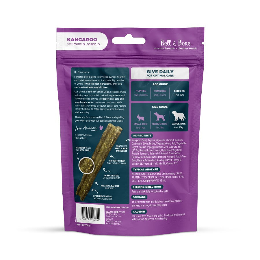 Bell & Bone Kangaroo Senior Dental Stick Dog Treats