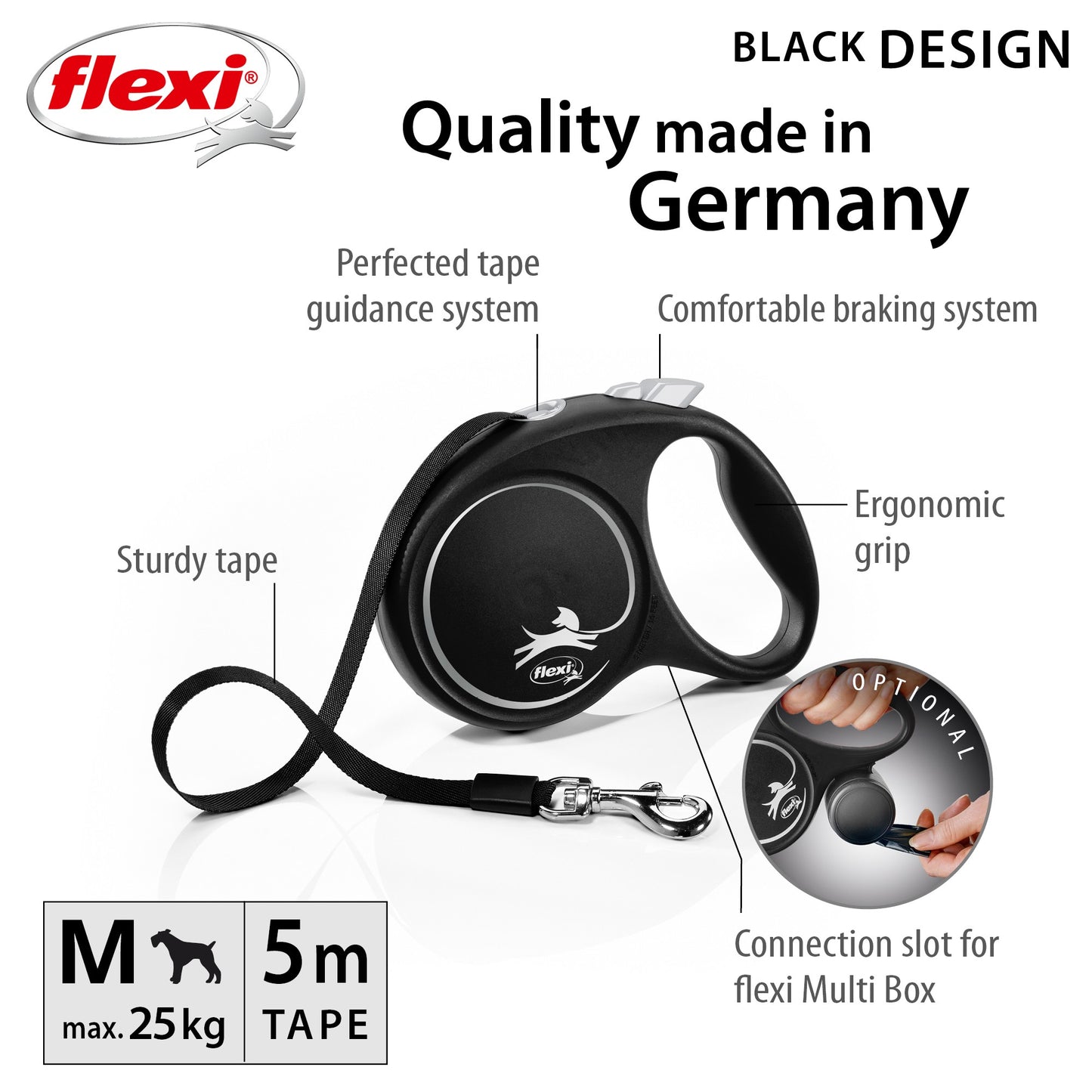 Flexi Black Design Tape Retractable Leash 5m